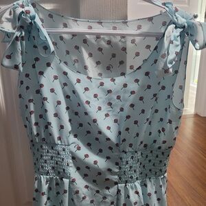 Prada Light Blue Mini Blouse with Pink Rose Print